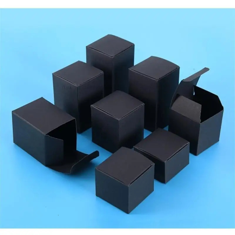 50pcs/lot 3x3 4x4 5x5 ~10x10cm Black Color CardPaper Box Comestic Perfume Essential Oil Bottle Packaging For bottles Tube 250613