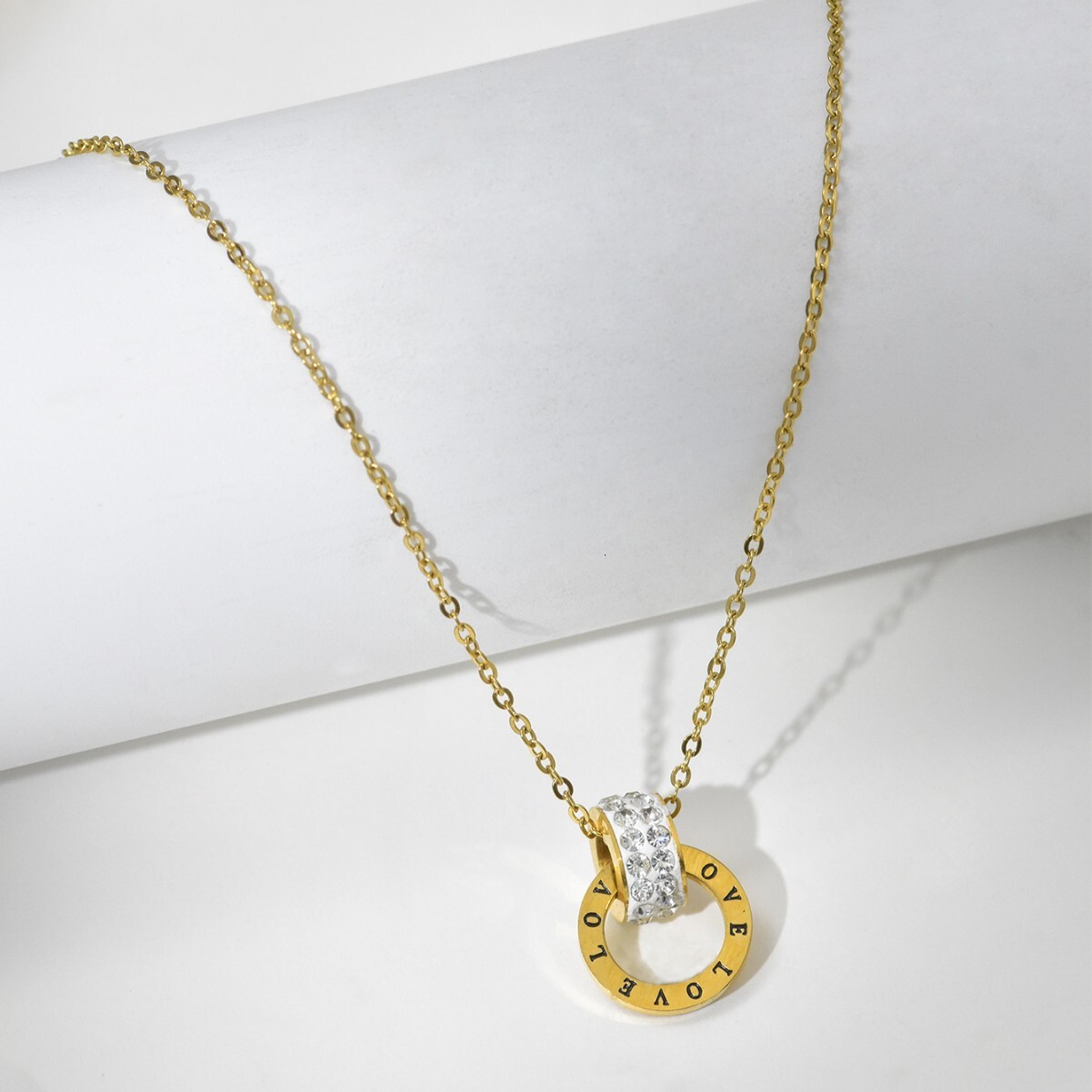 Fashion Light Style Simple Personality Dia-Encrusted Roman LOVE Necklace for Women High-End Titanium Steel Non-Fading Jewelry