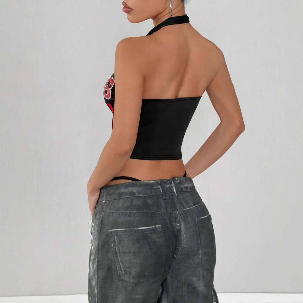 Summer New High Street Style Personality Hot Girl Halter Neck Tank Top With Letter Print B5