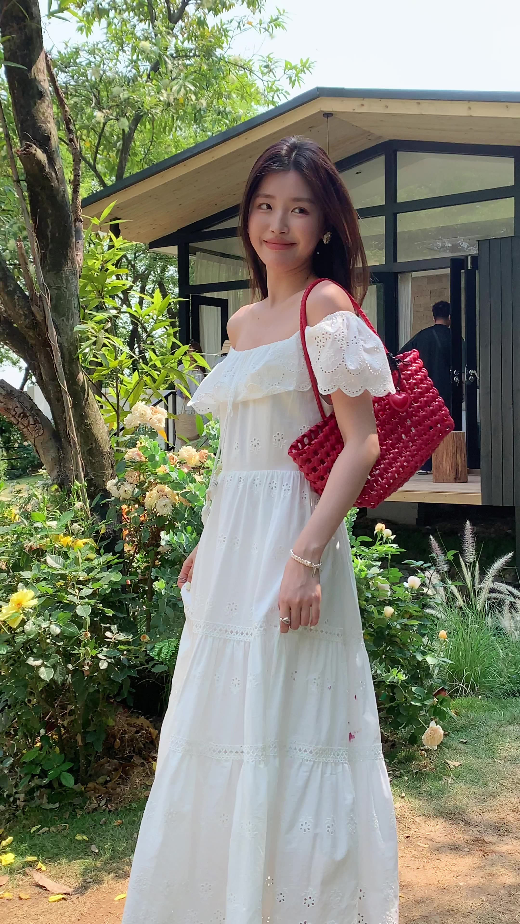 MM50 Summer Tea Break French Temperament Hollow Long Dress Super Fairy Ruffle One Shoulder Dress