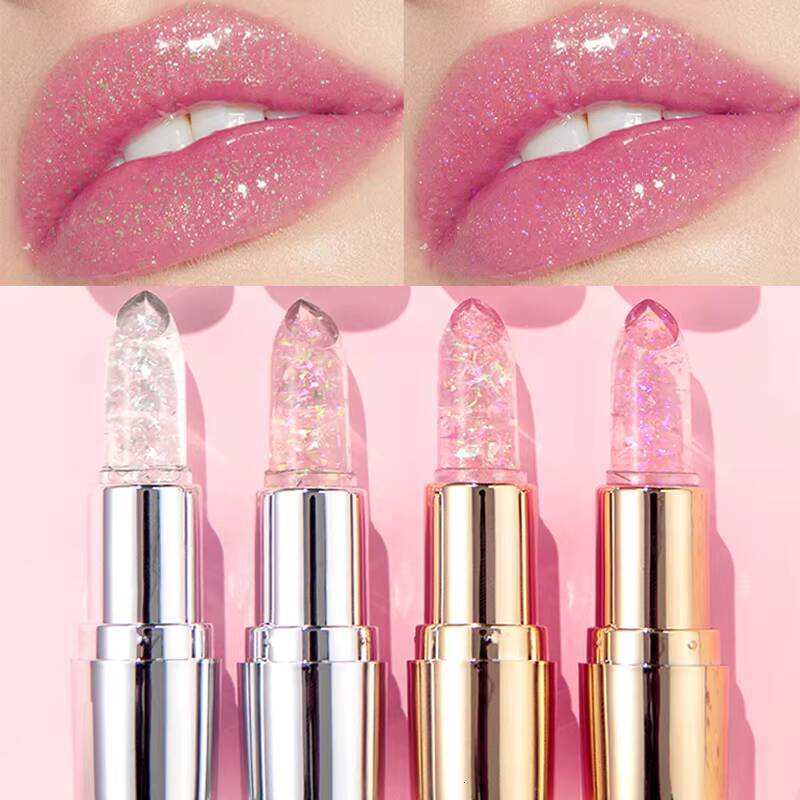 Sparkling Sequins Color Changing Jelly Moisturizing Glitter Pearl Lip Balm Long Lasting Transparent Lipstick Gel happy