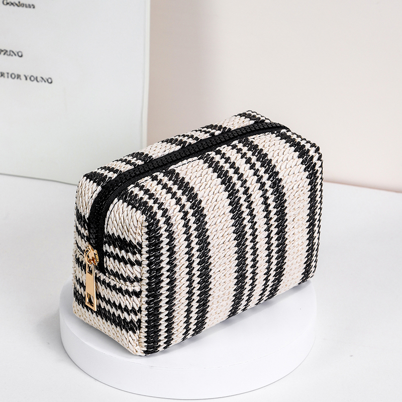5pcs Cosmetic Bags Women Polyester Striped Ripple Printing Large Capacity Solid Travel Storge Bag