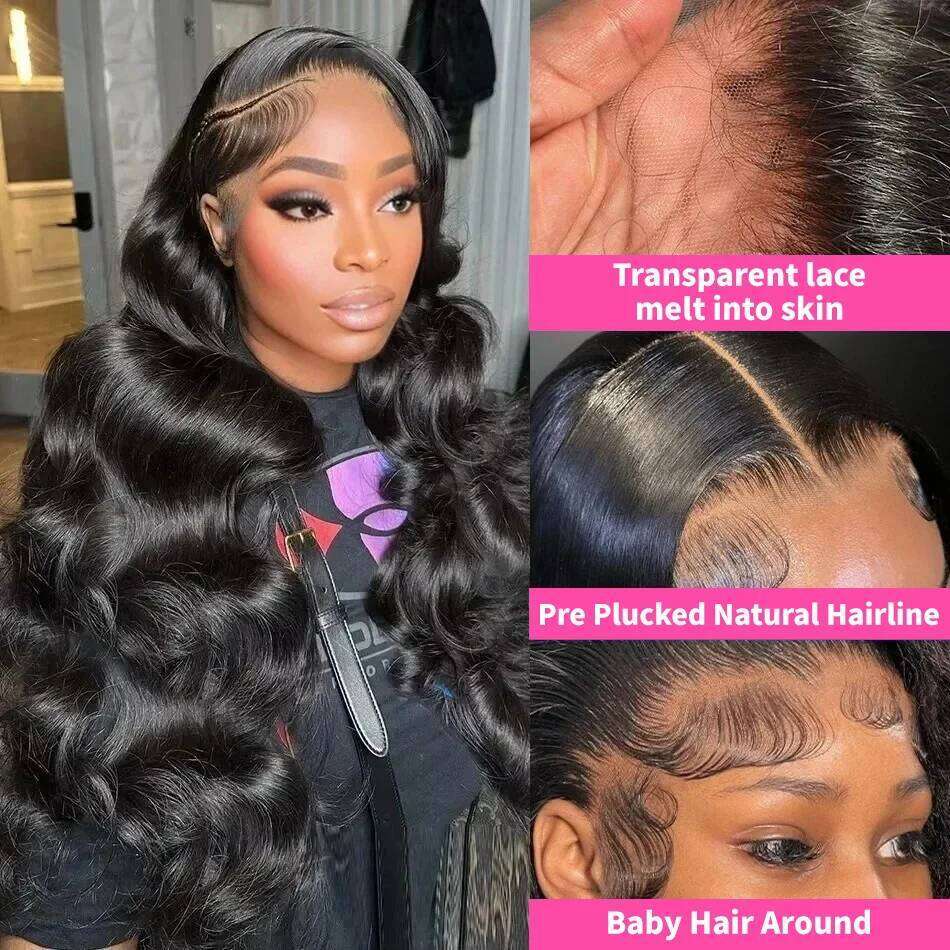 40 Inch Body Wave 13x4 Front wigs Human Hair Brazilian 200 Density Transparent 13x6 HD Lace Frontal Wig For Black Women