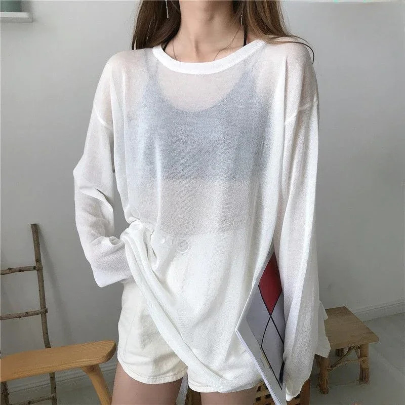 Sheer T-shirts Women Loose Korean Fashion Summer Sun-proof Leisure Clean Fit All-match Long Sleeve Breathable Lazy Ulzzang 2XL 250614