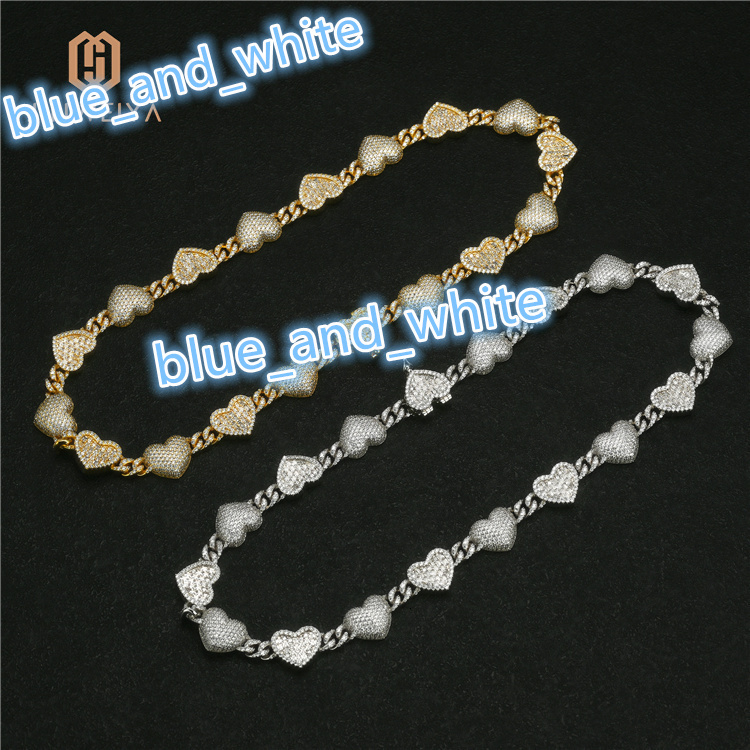 Unique Copper Iced out Hip Hop Heart Cuban Link Necklace Set Gold Plated Brass Jewelry Chain with Zircon Stone Heart