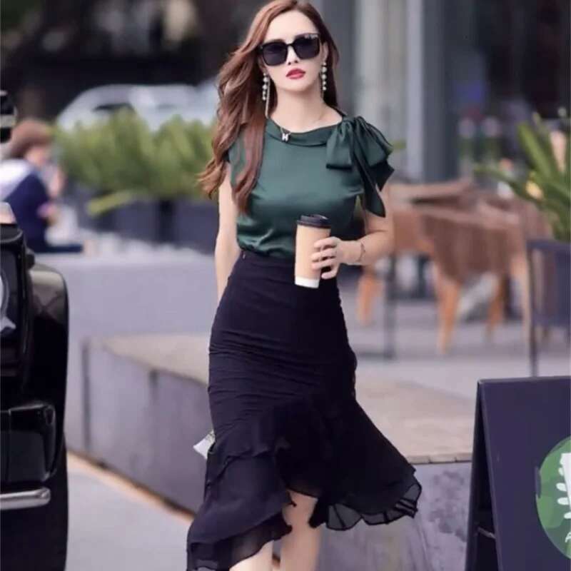 Skirt Woman Outfit Ruffles 2 Pieces Sets for Women Sexy Short Sleeve Korean Style Festival Jacket Clothing Trend 2025 Vacation