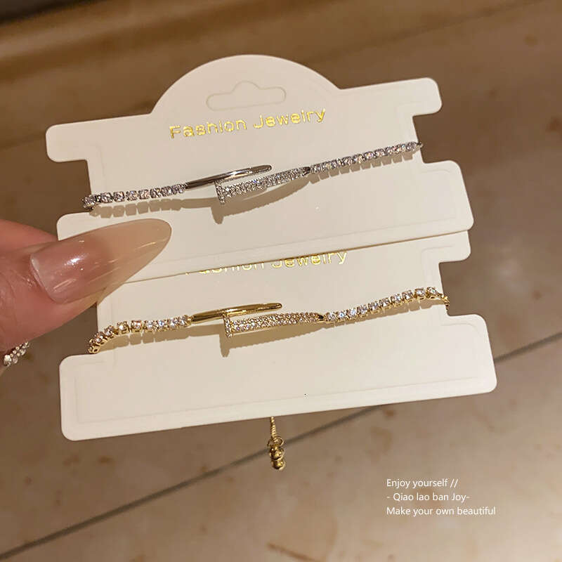 designer bracelet Real Gold Plated Zircon Nail Geometric Adjustable Simple High-end Sense Temperament Bracelet Commuting Versatile Hand Jewelry