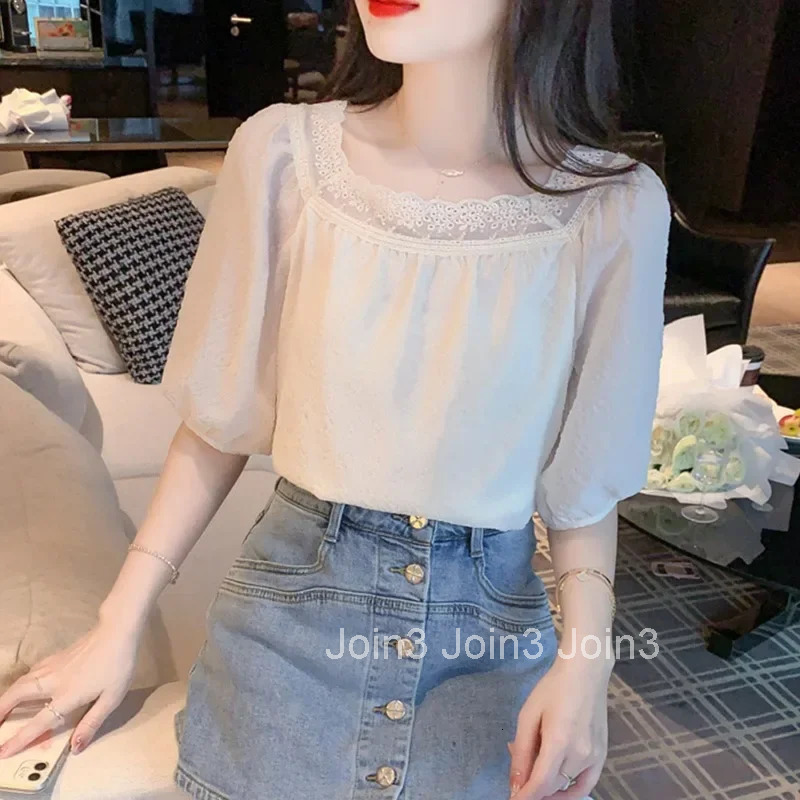 With Puffy Sleeves White Formal Crop Shirts Blouses for Women Office Outfits Summer Woman Top Dress Wear To Work Modern Long M
