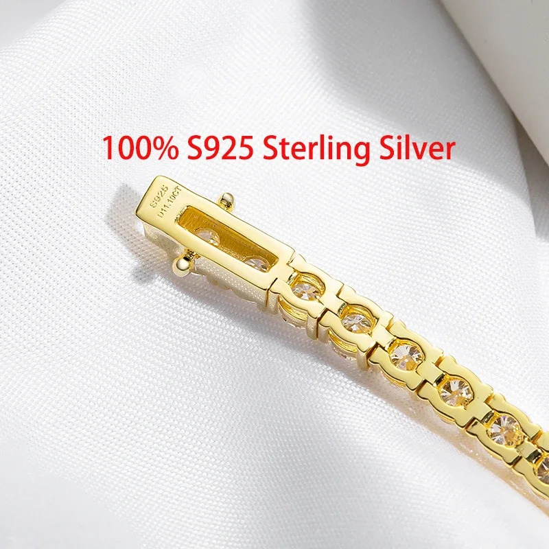 Smyoue 18k Gold Plated Tennis Bracelet for Women 345mm Classic S925 Sterling Silver Certified Men GRA 250517