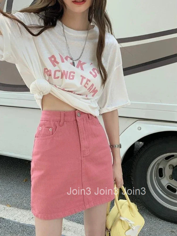 With Pocket Short Jeans Skirts for Women High Quality Korean Style Aesthetic A Line Luxury Elegant Premium Woman Denim Skirt