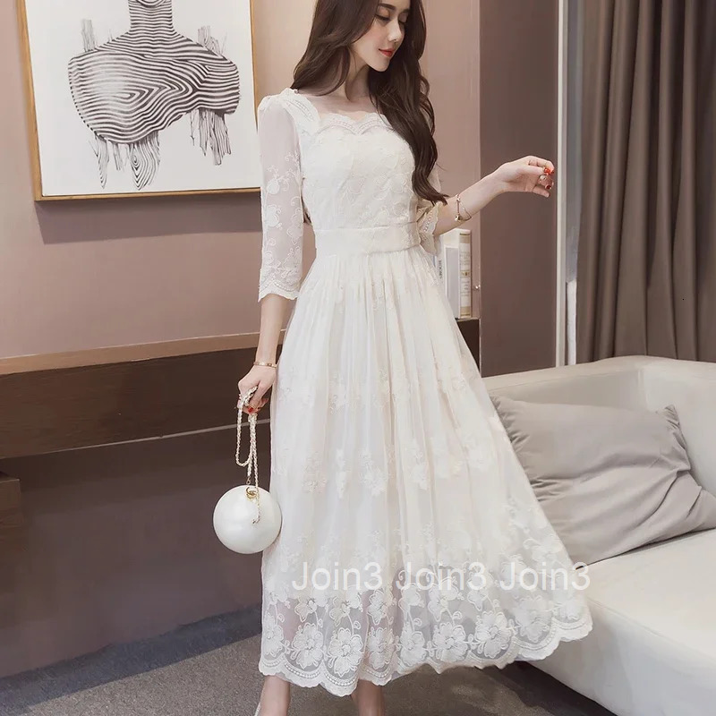 Elegant Womens Long Sleeve Dresses Embroidery Female Dress White A Line Y2k New In Chic Pretty G On Sales Casual Youth Designer