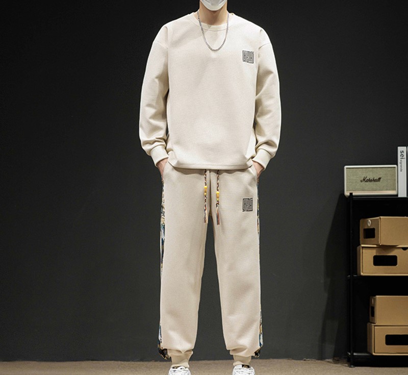 Men's Autumn/Winter Casual Fashion Set - Loose Plus Size Fleece-Lined Thickened Warm Round-Neck Sweatshirt and Long Pants