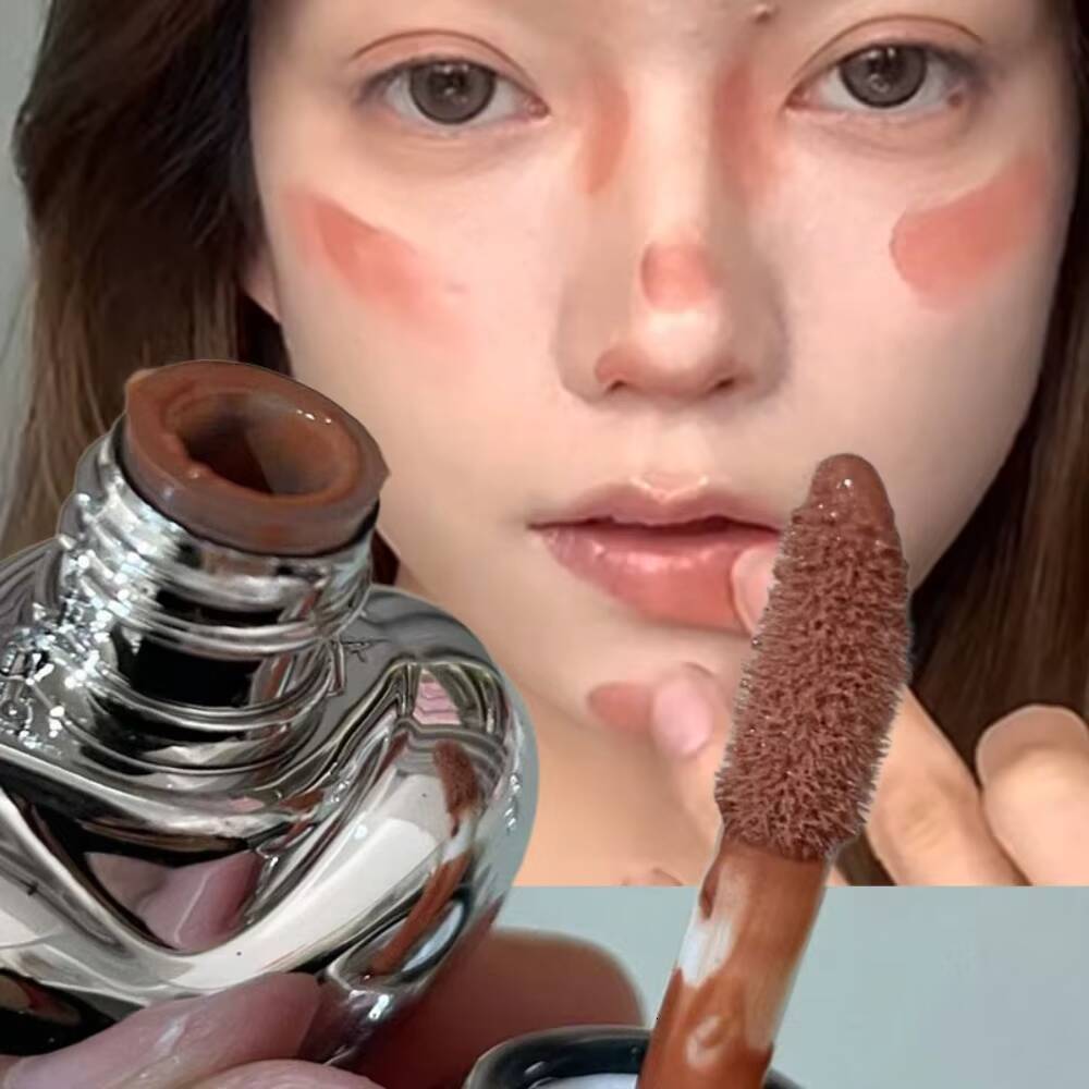 Peach Heart Silky Matte Lipgloss&Blush Low-saturation Gray Pink Liquid Lipstick Waterproof Non-Stick Cup No Fade Lip Tint Makeup happy