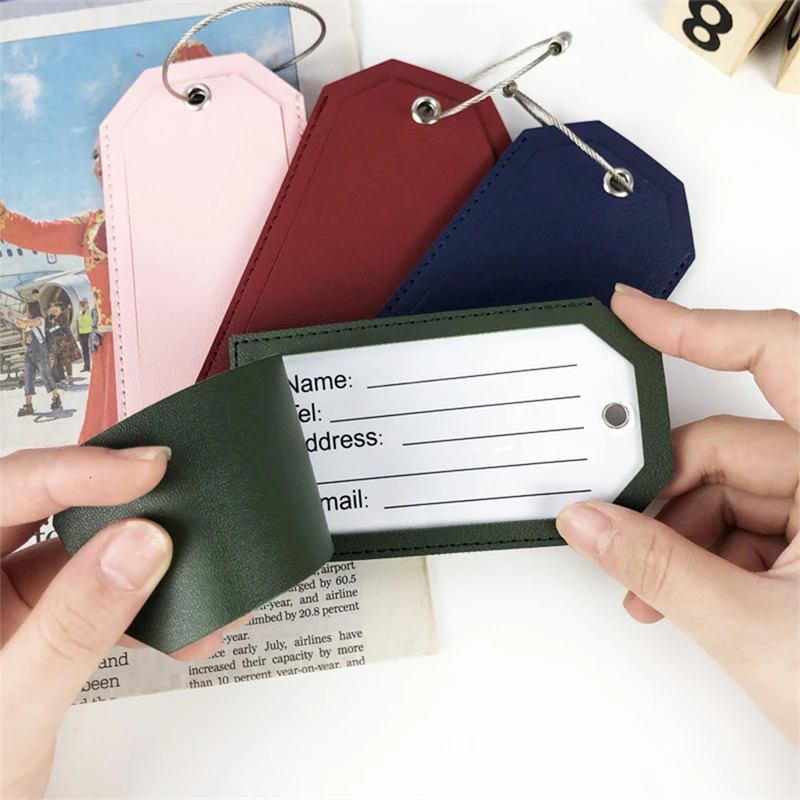 Women Men Luggage Tags for Suitcases Travel Accessories Fashion Solid Color PU Leather Suitcase Bag Label Tag Name ID Address 250616