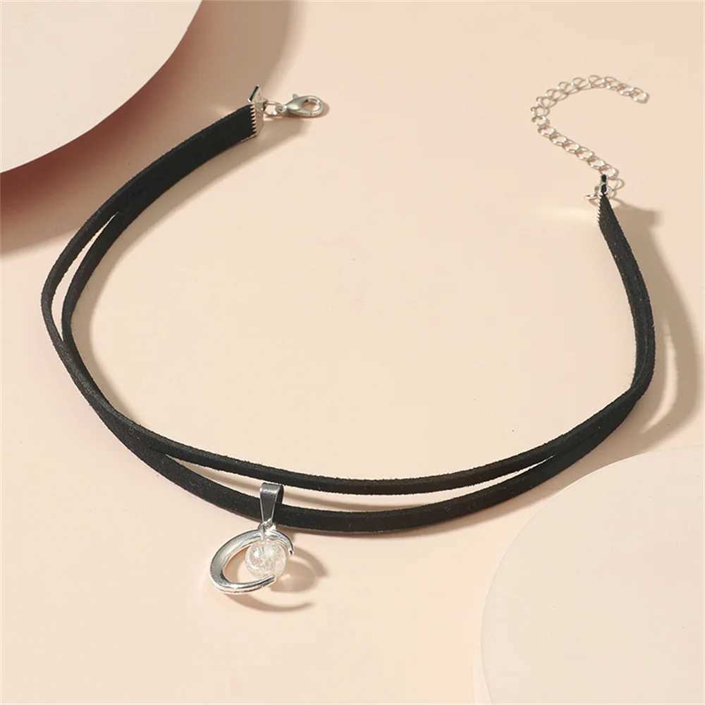 New Arrival Fashion Silver Color Moon Pendant Necklace Gothic Acrylic Beads Flannel Collar Vintage Clavicle Chain Choker Kpop Jewelry V250616