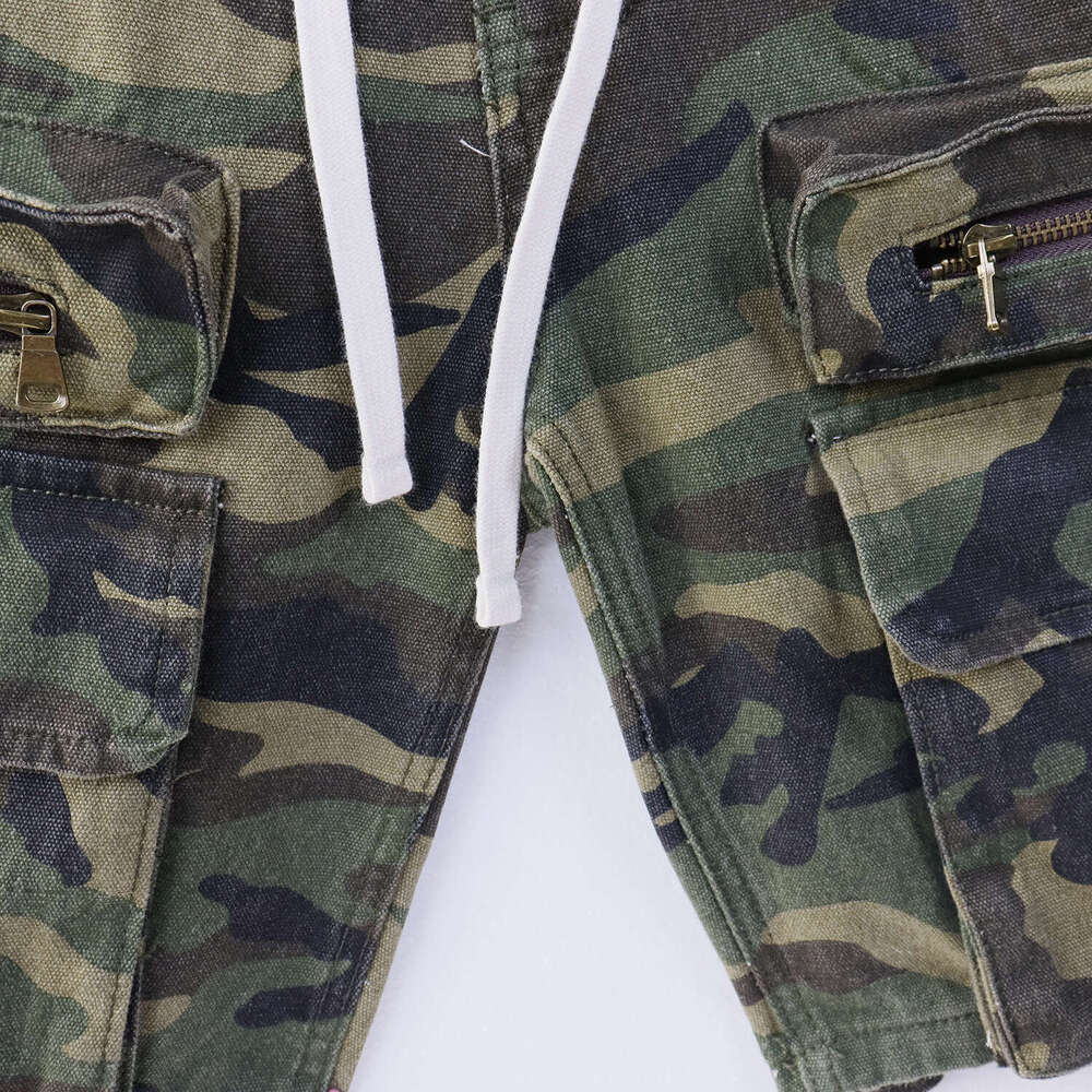 25FW American High Street Military Green Camouflage Cargo Shorts Loose Fit Trendy Casual Pants