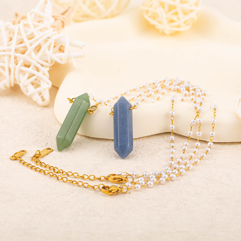 Fashion Personality Design Double-Pointed Hexagonal Column Pearl Necklace for Women Titanium Steel Non-Fading Jewelry