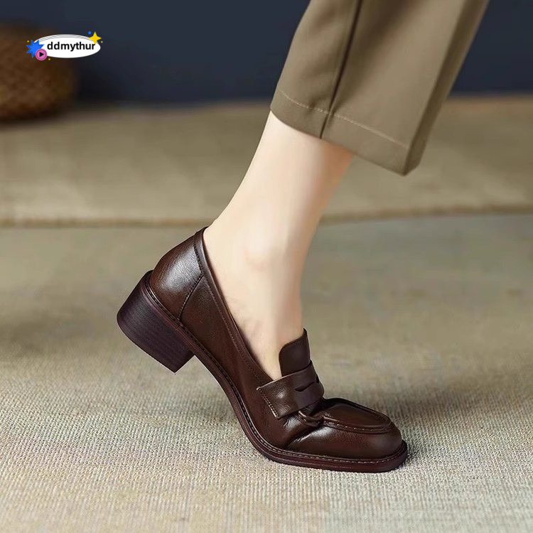 Genuine Loafers for Women 2025 New Spring and Autumn Thick British Style Small Leather Versatile Soft Sole Slip-On Single Shoes ddmythur