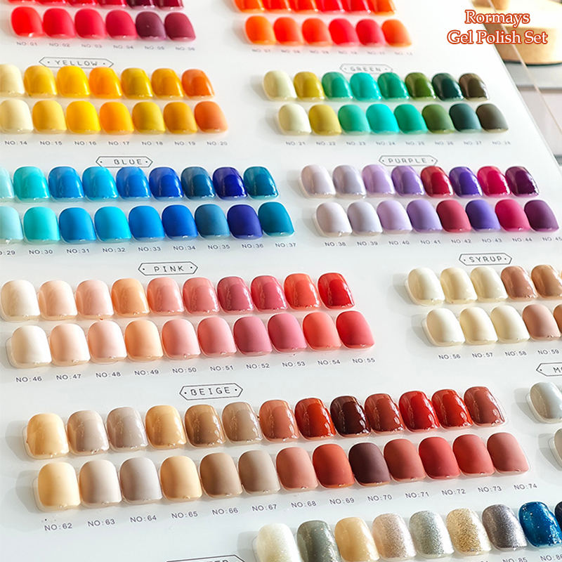 Rormays Summer Rainbow 88PCS gel nail polish Set Shiny Salon Nail Set gel Color UV LED Semi permanent Varnish Nail Enamel Primer Finish Wholesale Fact