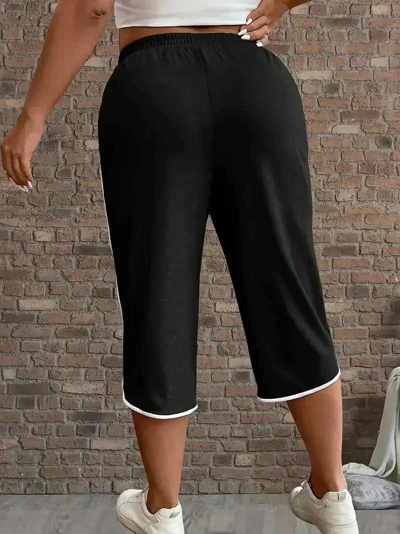 Plus Size Womens Drstring Elastic Waist Capri Pants - Athletic Casual 3/4 Length Sport Pants with Comfort FitXJ250616