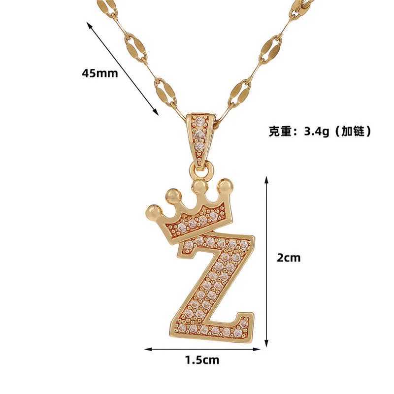 Light Luxury Crown 26 Letter Zircon Necklace Stainless Steel Chains Simple Geometric Pendant Choker Jewelry Gift For Women Girl W250616