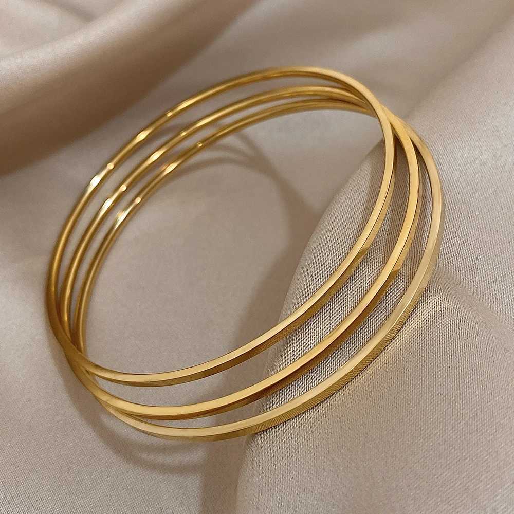 Greatera 3pcs/set 2mm Stainless Steel Thin Bangles for Women Gold Plated Stackable Waterproof Jewelry Z250616