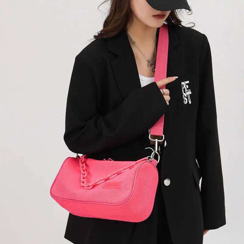 Women New Summer Nylon Bucket Solid Zipper Soft Chains Shoulder Handbag Pures And Bags Crossbody Girls Bag