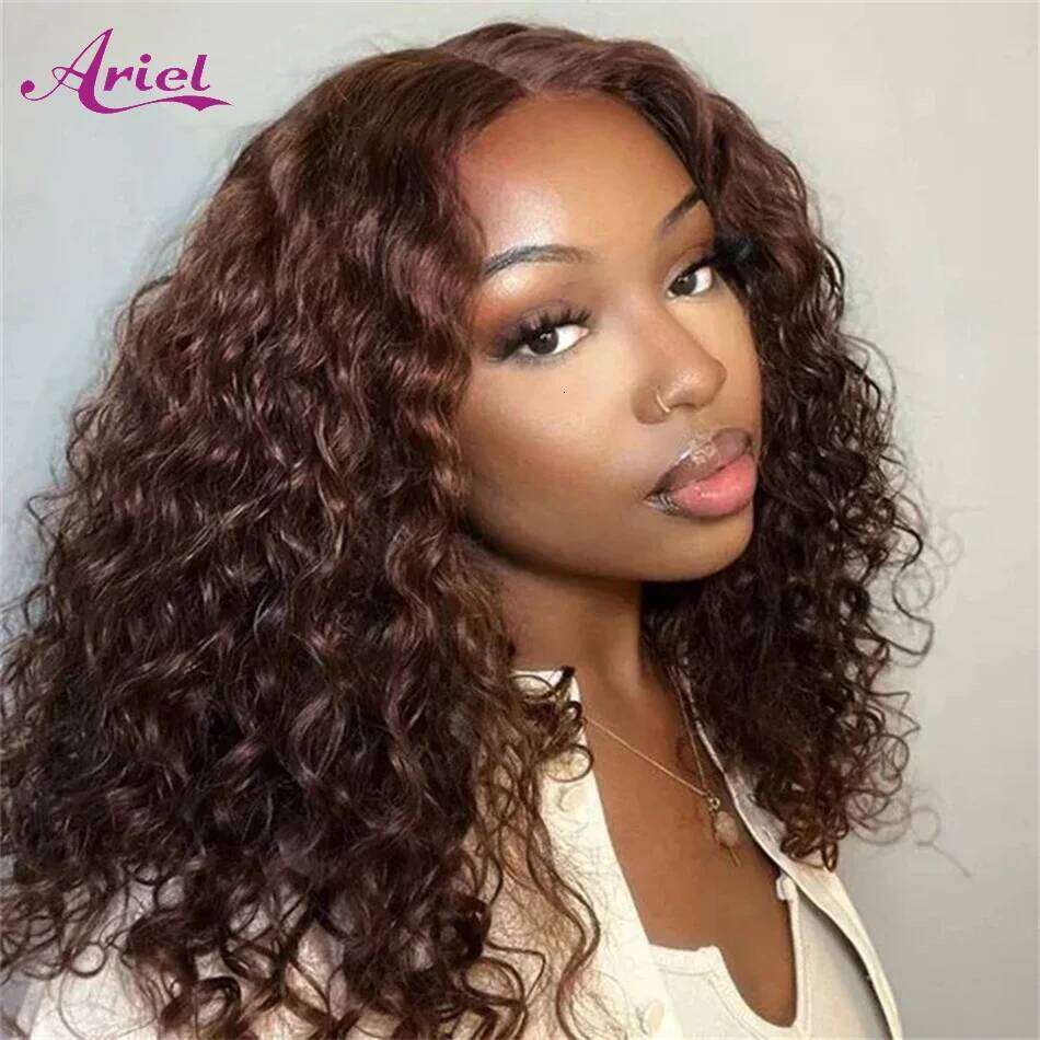 Chocolate Brown 13x6 HD Front 100% 13x4 Curly Human Hair Wigs Deep Wave 30 Inch Lace Frontal Wig