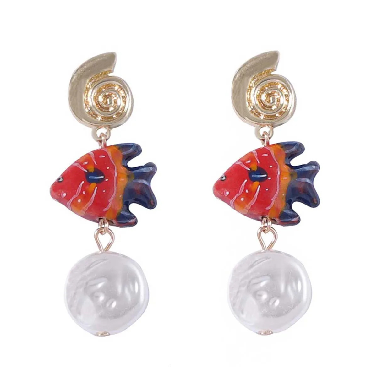 Alloy Sea Star Conch Colored Fish Long Earrings 250610