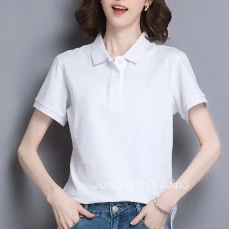 Woman T Shirt Slim White Button Polo Neck Women Cotton Plain Clothing Trend 2025 in On Offer Fashion Youth Y2k Korean Style