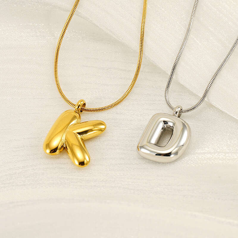 Hot Selling Bubble 26 English Letters Glossy Pendant Niche Versatile Gold-Plated Titanium Steel Necklace Jewelry with gift jewelry box