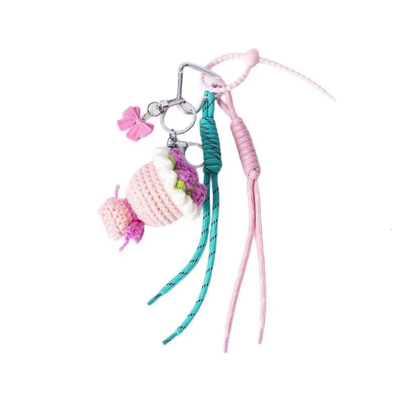 Creative Braided Rope wool knitted mini hand bouquet Bag Pendant Highgrade Keychain pendant keychain Bow 250616