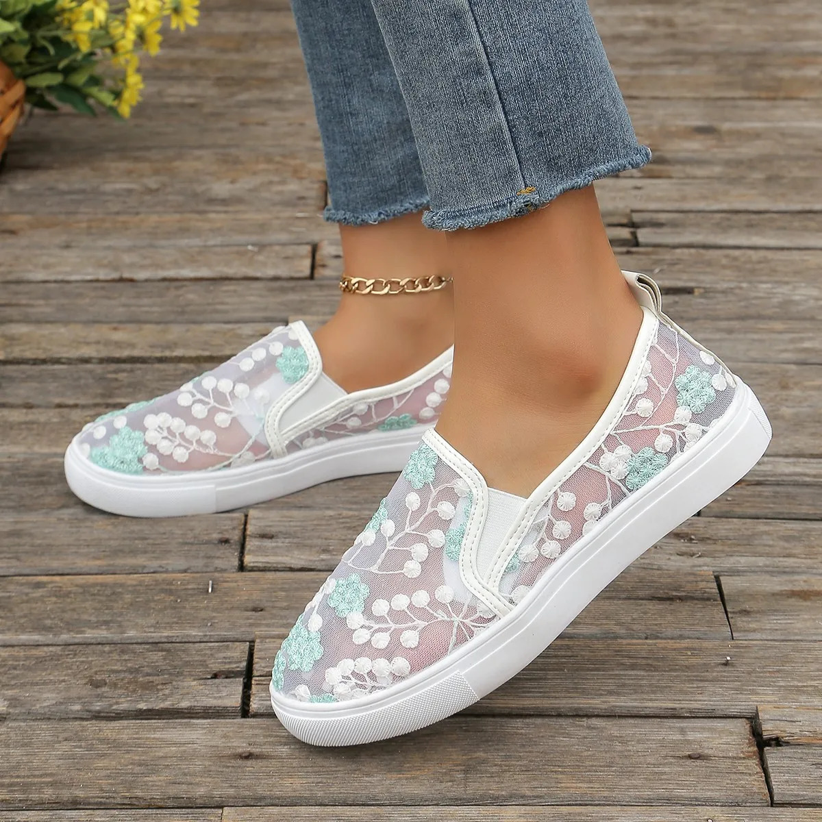 Fashion Embroidery Loafers Shoes for Women 2024 Summer Breathable Mesh Platform Sneakers Woman Comfortable Slip On Casual Shoes 250613