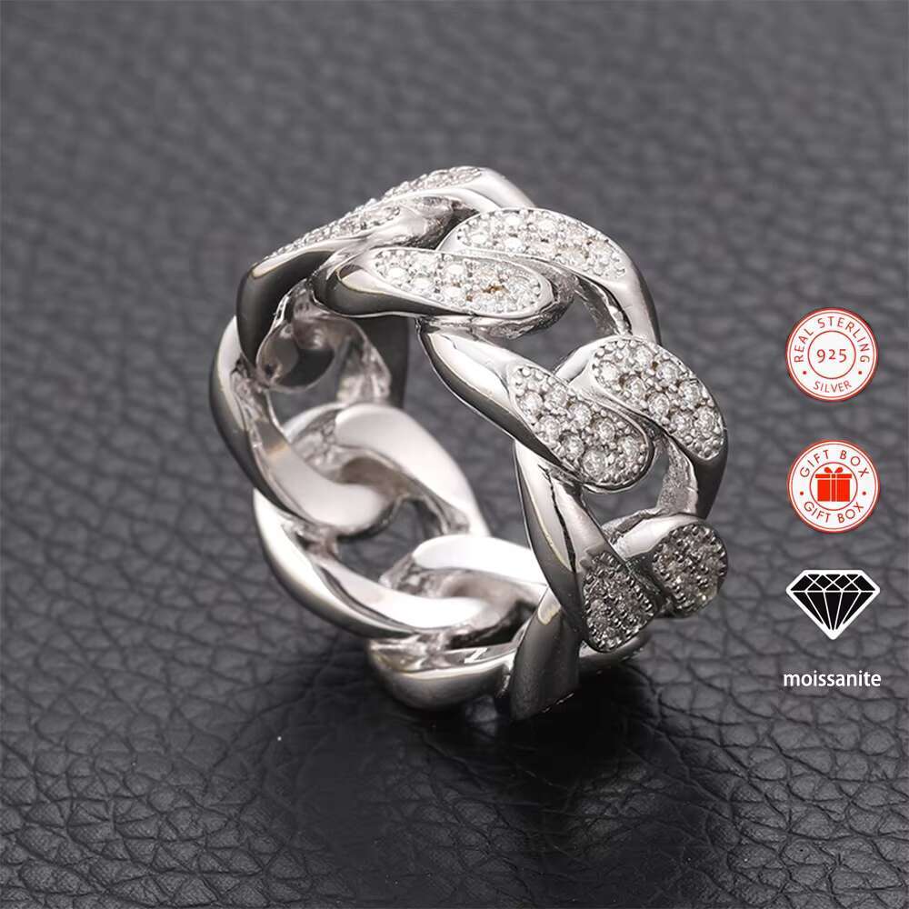 1pc 18k Golden Plated S925 Sterling Silver Hip Hop Style Ring Mens Moissanite Ring