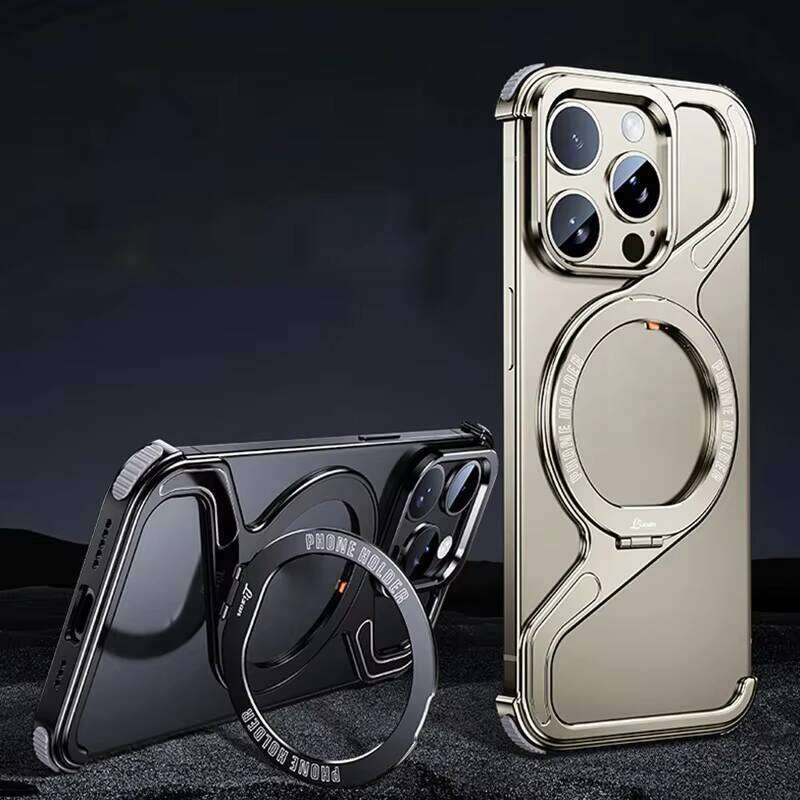 Luxurious Metal Z-Shaped Magnetic Stand Phone Case, Compatible with iPhone 16 15 Max / 14 Pro Detachable Snap-On Frameless Shockproof Case