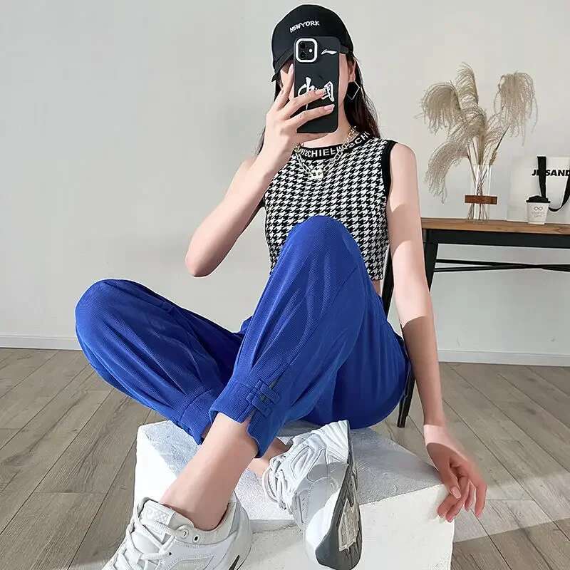 High Waist Female Trousers Korean Fashion Womens Pants With Pockets Chic and Elegant One Size Original Outfits Casual Quality G