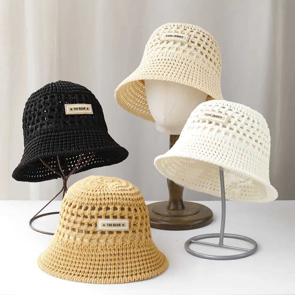 2025 Women Bucket Hat Summer Hollow Out Thin Breathable Sun Hat Female Beach Panama Cap Fold Outdoor Leisure Fisherman Hat M250616