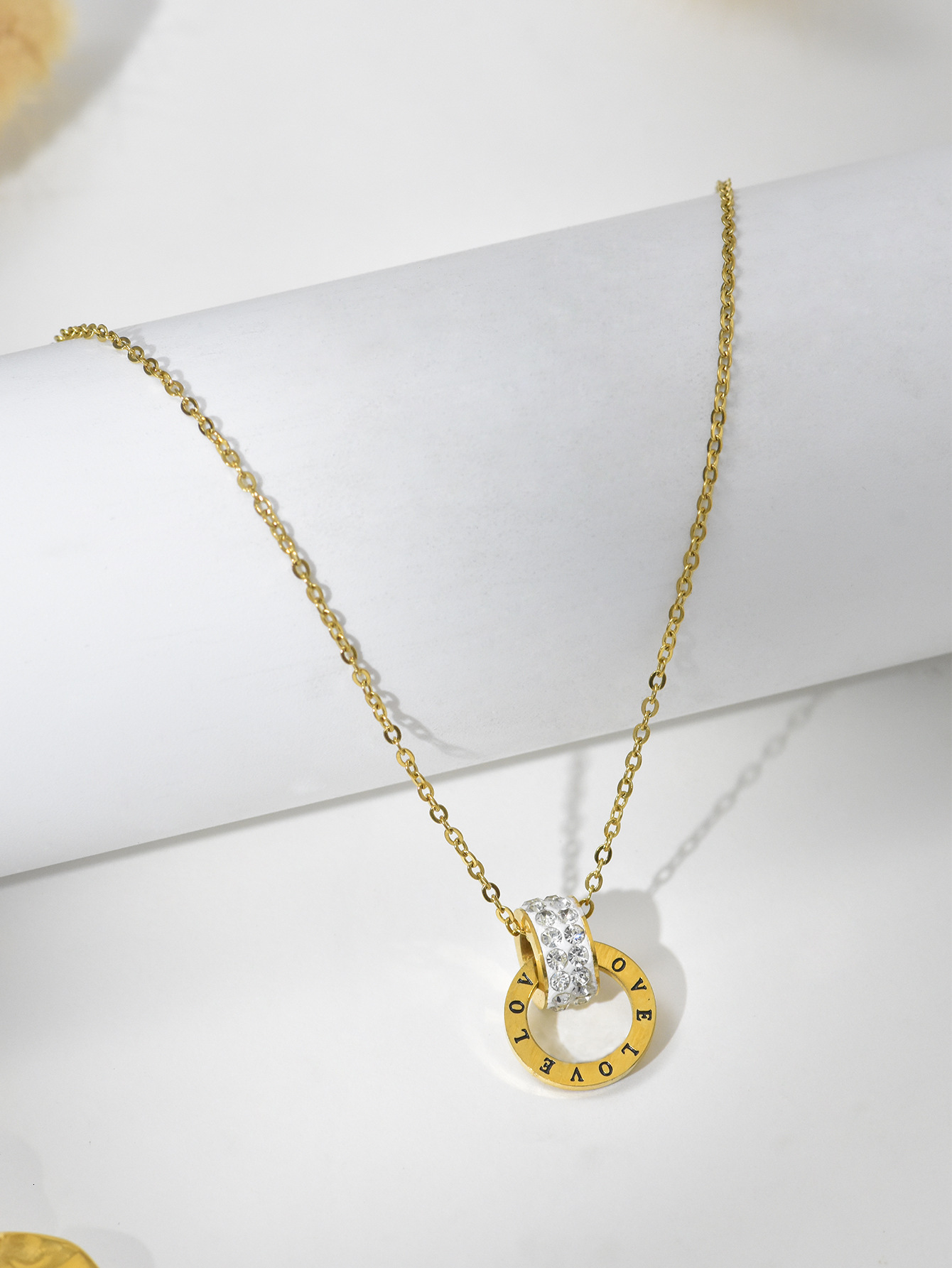 Fashion Light Style Simple Personality Dia-Encrusted Roman LOVE Necklace for Women High-End Titanium Steel Non-Fading Jewelry