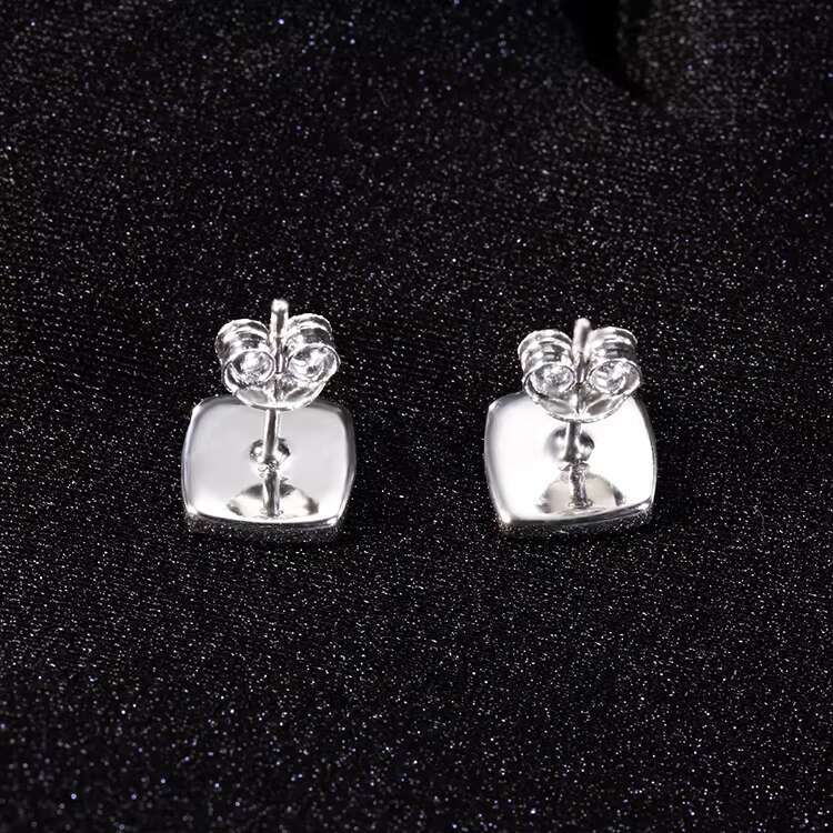 Hip Hop Square Style Earrings Jewelry 925 Sterling Silver With GRA Round Moissanite Stud Earrings for Mans Women