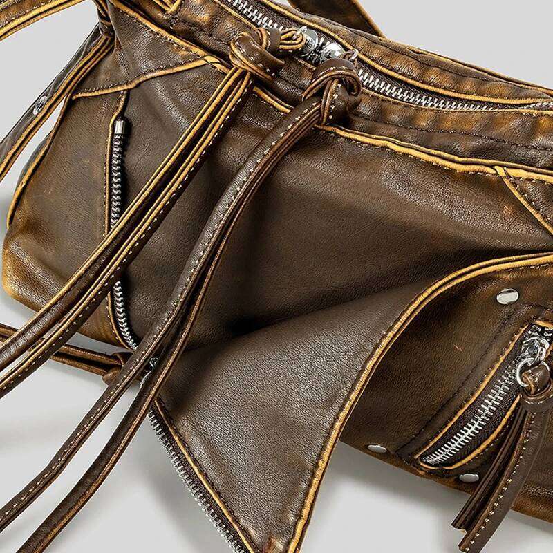 Women's Bags Designer Moto & Biker Bags For Women Designer Handbags And Purses New In PU Vintage Distressed Rivet Small Underarm Shoulder