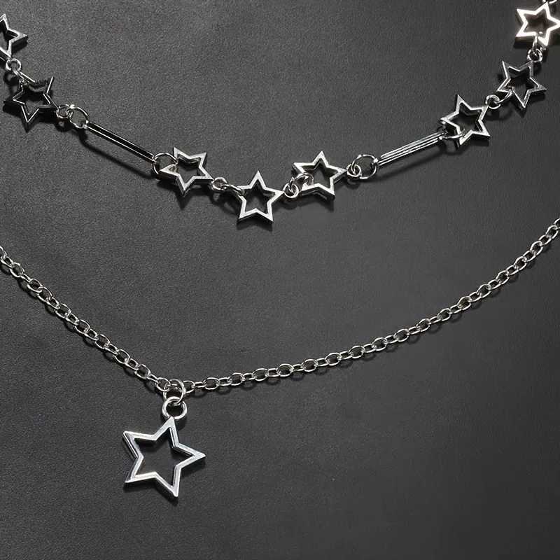 Personalized Punk Style Hollowed Out Stars Chain Double Layer Necklace Ladies Y2k Fashion Trend Holiday Party Accessories Gifts W250616