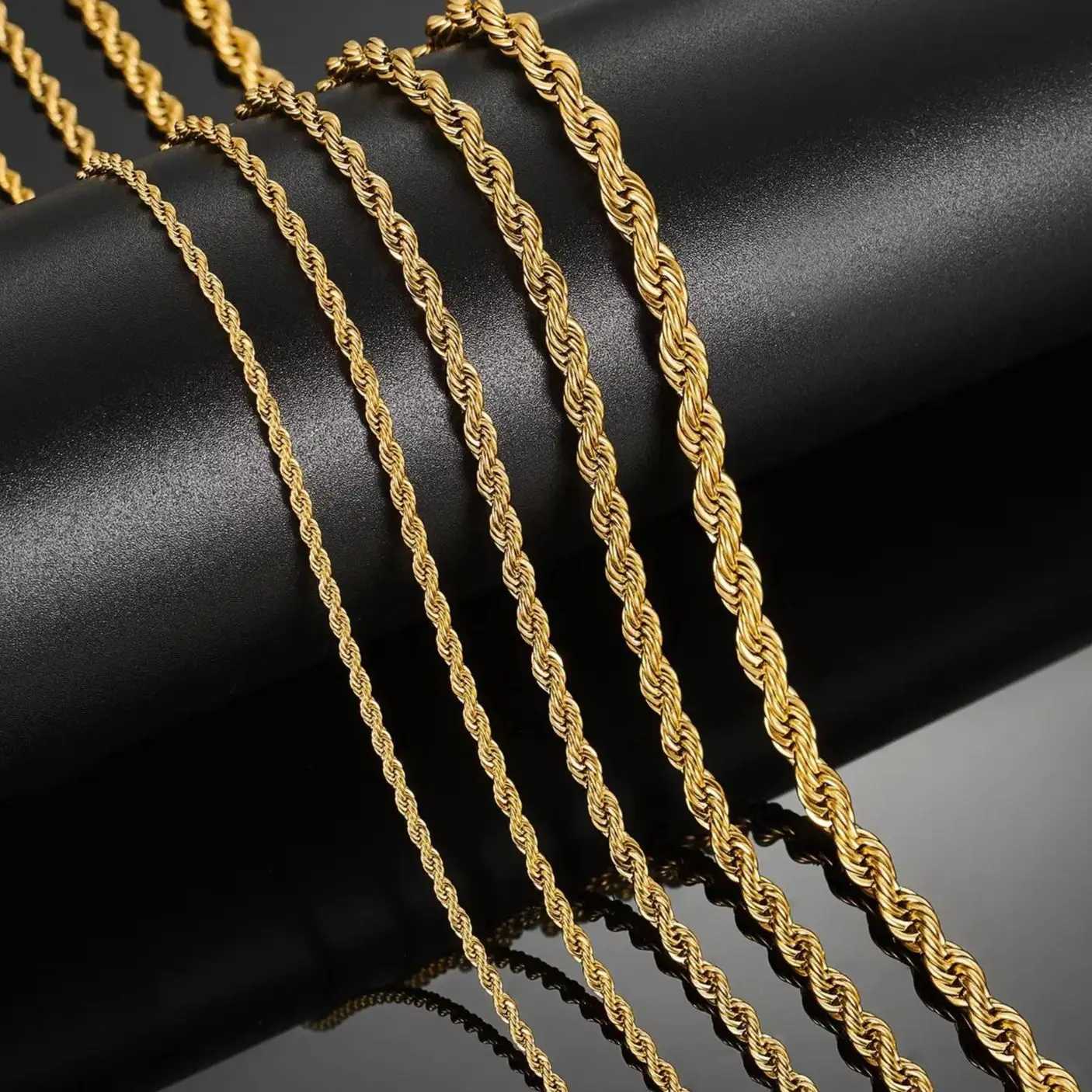 2/3/4/5/6mm Stainless Steel Twisted Rope Chain Necklace for Men Women Gold Color Plated Neck Chains Choker Metal Jewelry Gift W250616