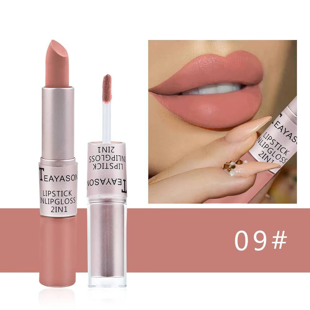Double Head Matte Velvet Gloss 2 In 1 Stick Non-stick Cup Lip Tint Plumper Waterproof Lipstick Long Lasting Makeup happy