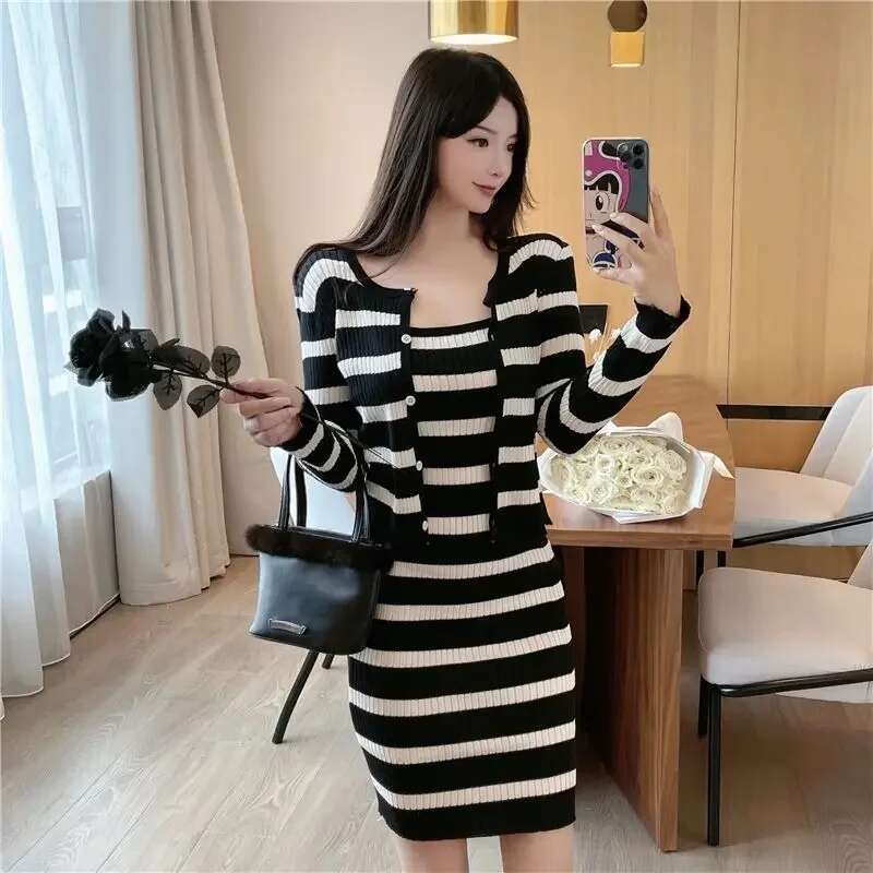 Dress Long Sleeve Crochet Sexy Knit Womens Two Piece Set New in Matching Sets Y2k Clothes Formal Event Occasion Female Outfits