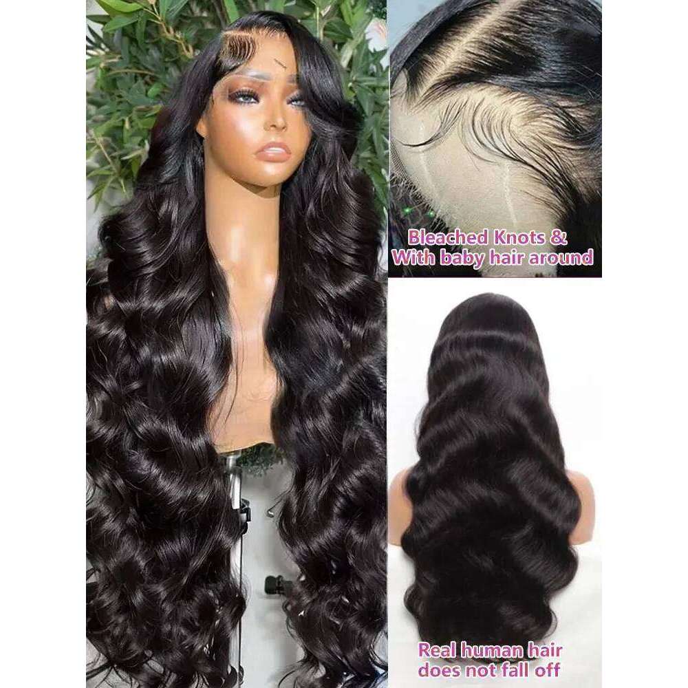 Tewjig 250 Density 30 Inch Pre Plucked Body Wave 13x4 HD Transparent Front 100% Human Hair Wig 13x6 Lace Frontal Wigs