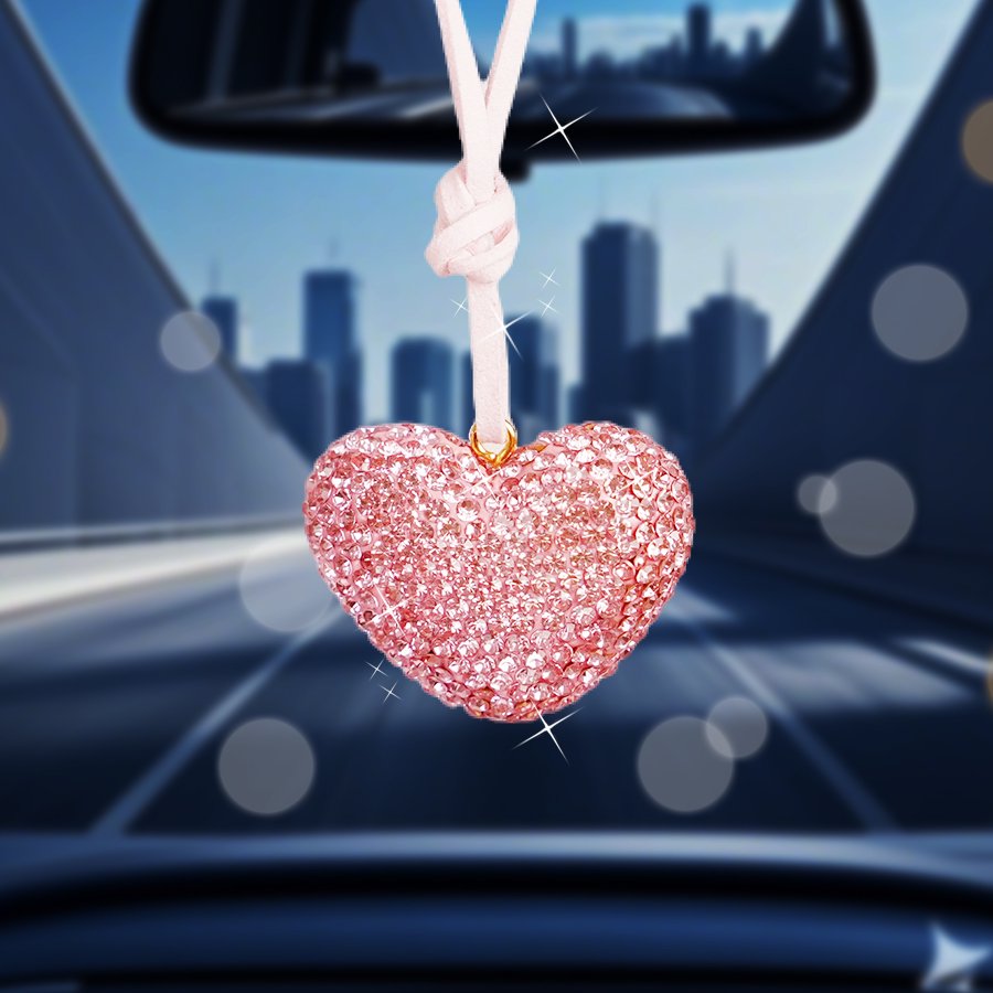 Fashion girls car pendant with diamonds love heart shiny exquisite adjustable car rear-view mirror pendant ornaments accessories couple
