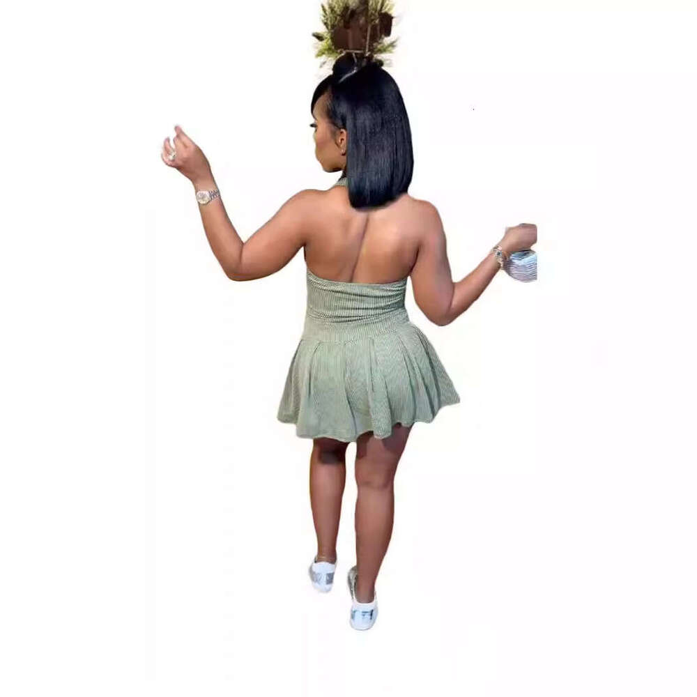 New Stretchy Twist Fabric Halter Neck Backless Sexy Pleated Dress B5