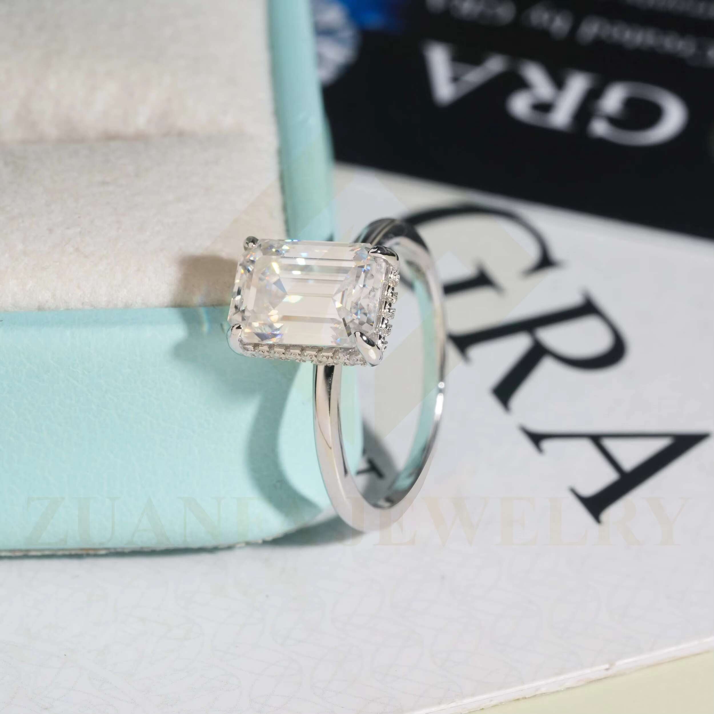 3ct Fancy Cut Solitaire Stone 18k White Gold Plated Moissanite Wedding Ring Silver 925 Halo Setting Engagement Ring