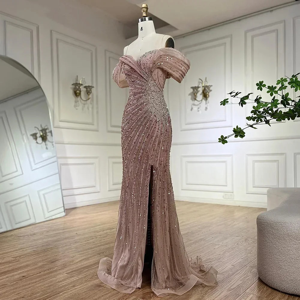 Serene Hill Off Shoulder Pink Mermaid Beaded y Evening Dress with Side Split Formal Occasion Saudi Customize BLA72481 250612