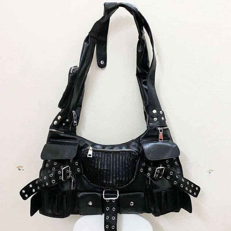 Women's Bags Designer Moto & Biker Bags For Women Designer Handbag And Purses 2023 New In PU Rivet Multiple Pockets Y2k Large Capacity Shoulder